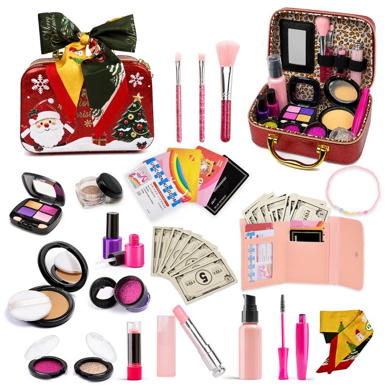 Simulated Makeup Kit - Playful Pretend Play Toys for Girls with Cosmetic Bag, Birthday Gift Ready