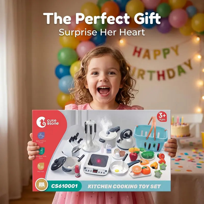 Kids Miniature Cooking Set - Multi-Activity Pretend Kitchen Toy with Electronic Induction Cooktop