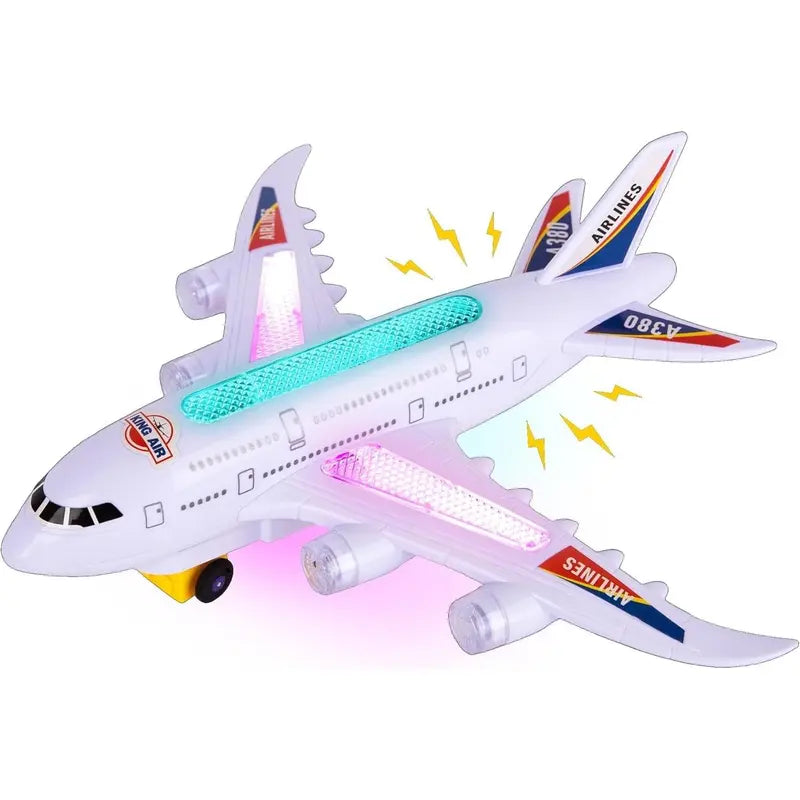 Small Light Up Airplane Toy with Takeoff Sounds, LED Lights, and Moving Wheels for Kids Ages 4-8