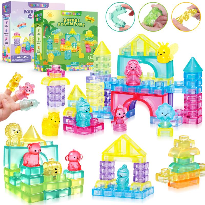 Gummy Building Blocks - Squishy Multi-color Stacking Sensory Toy for Early Learning and STEM