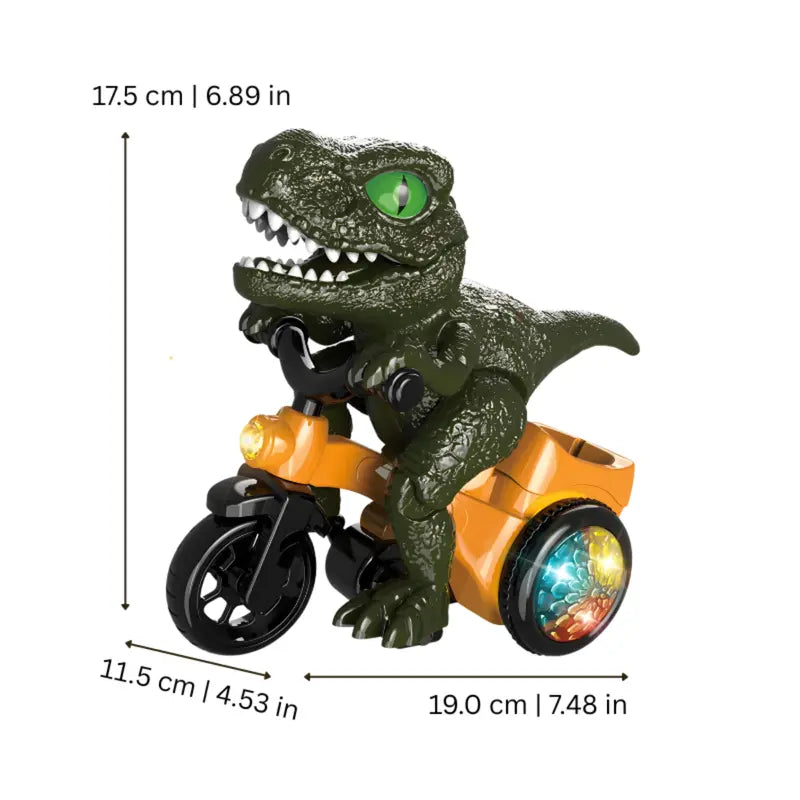 Interactive Electric Dinosaur Tricycle Stunt Toy with Music and Colorful Rotating Lights