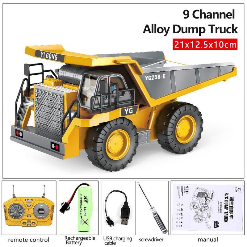 4-Pcs Remote Control Construction Vehicle Set - Metal Excavator, Loader, Dump Truck, Bulldozer