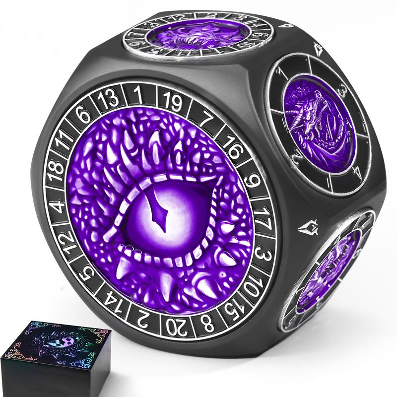 8-in-1 Heavyweight Metal Spinner Dice Set, 60mm Polyhedral Dice with 3D Monster Engravings