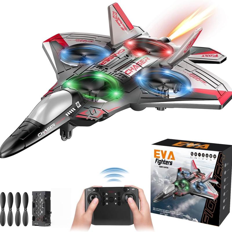 Unisex Kids RC Flying Fighter Jet Toy - Durable EVA Foam Remote Control Plane with LED Lights