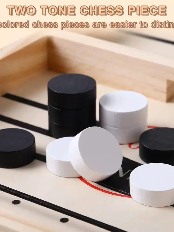 Fast Sling Puck Game - Fast-Paced Wooden Board Game for Family and Friends