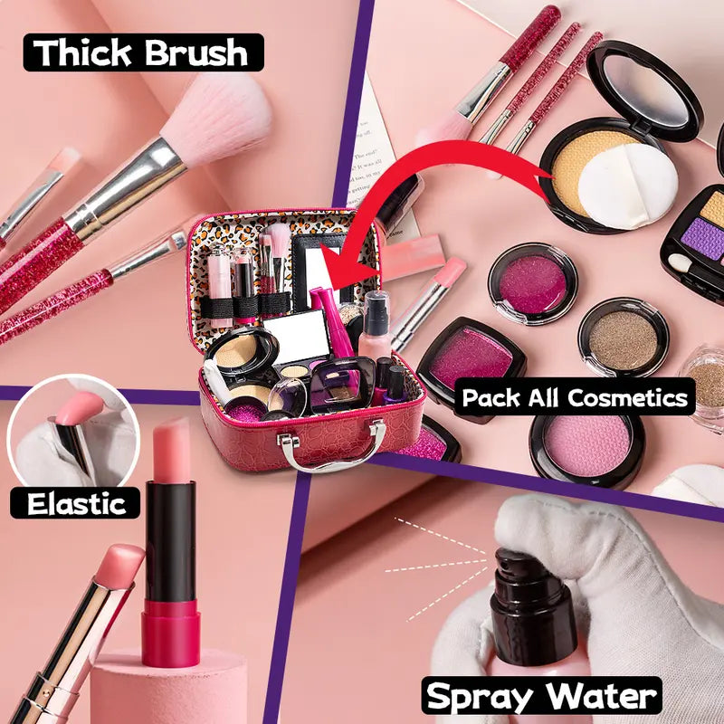 Simulated Makeup Kit - Playful Pretend Play Toys for Girls with Cosmetic Bag, Birthday Gift Ready