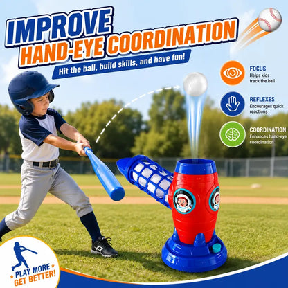 Automatic Baseball Pitching Machine with Bat and 10 Balls - Kids' Batting Practice Toy for Ages 3+