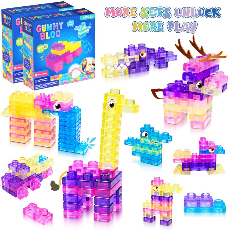 Gummy Building Blocks - Squishy Multi-color Stacking Sensory Toy for Early Learning and STEM