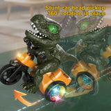 Interactive Electric Dinosaur Tricycle Stunt Toy with Music and Colorful Rotating Lights