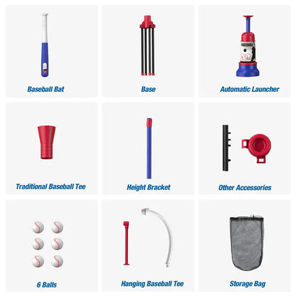 3-in-1 Multi-Use Kids' Baseball Set with Bat, Standing Tee, and Ball Launcher