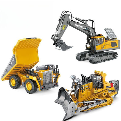 4-Pcs Remote Control Construction Vehicle Set - Metal Excavator, Loader, Dump Truck, Bulldozer