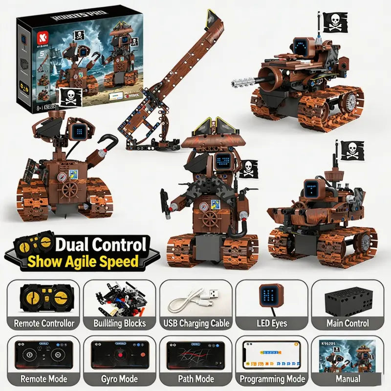 5-in-1 STEM Robot Building Kit, 402PCS Pirate Robot with APP & Remote Control