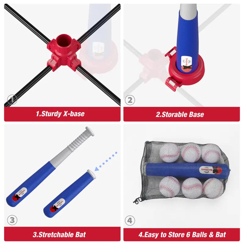 3-in-1 Multi-Use Kids' Baseball Set with Bat, Standing Tee, and Ball Launcher