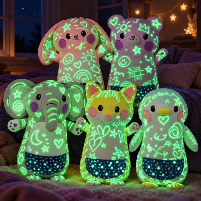 Large Glow-in-The-Dark Plush with Light Pen - Soft Cuddly Toy for Kids to Draw with Light
