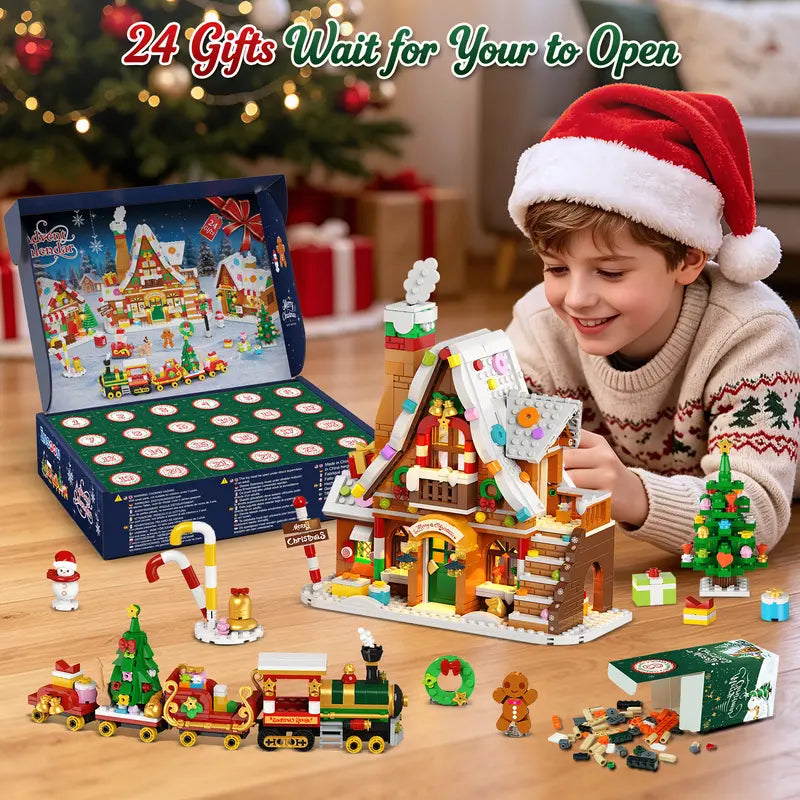 Advent Calendar 2026 Gingerbread House Building Set with Lights - 24 Days Countdown Christmas Village