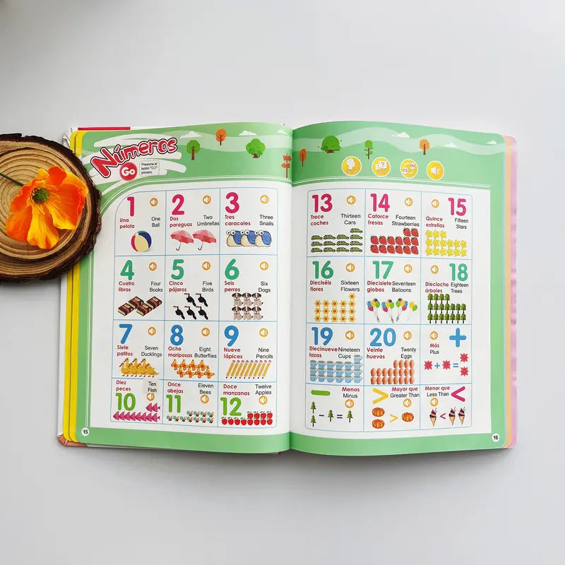 Spanish-English Bilingual Sound Book for Toddlers, 300+ Words & 13 Educational Themes