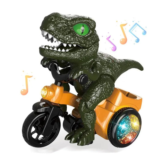 Interactive Electric Dinosaur Tricycle Stunt Toy with Music and Colorful Rotating Lights
