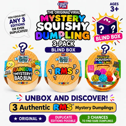 Mystery Dumpling Squeeze Toy 3-Pack – 3 Sealed Mystery Squishies, Random Fun Editions