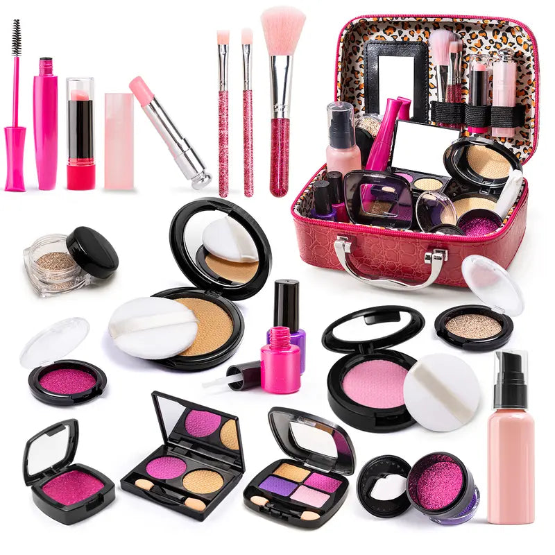 Simulated Makeup Kit - Playful Pretend Play Toys for Girls with Cosmetic Bag, Birthday Gift Ready