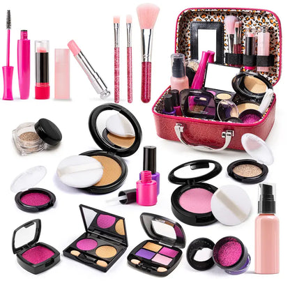 Simulated Makeup Kit - Playful Pretend Play Toys for Girls with Cosmetic Bag, Birthday Gift Ready