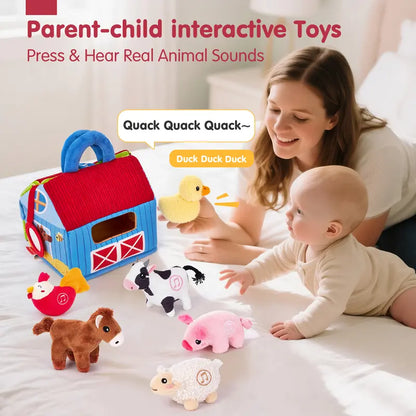 Surprise Barn Playset with Stuffed Farm Animals & Real Sounds - Montessori Sensory Toy for Toddlers