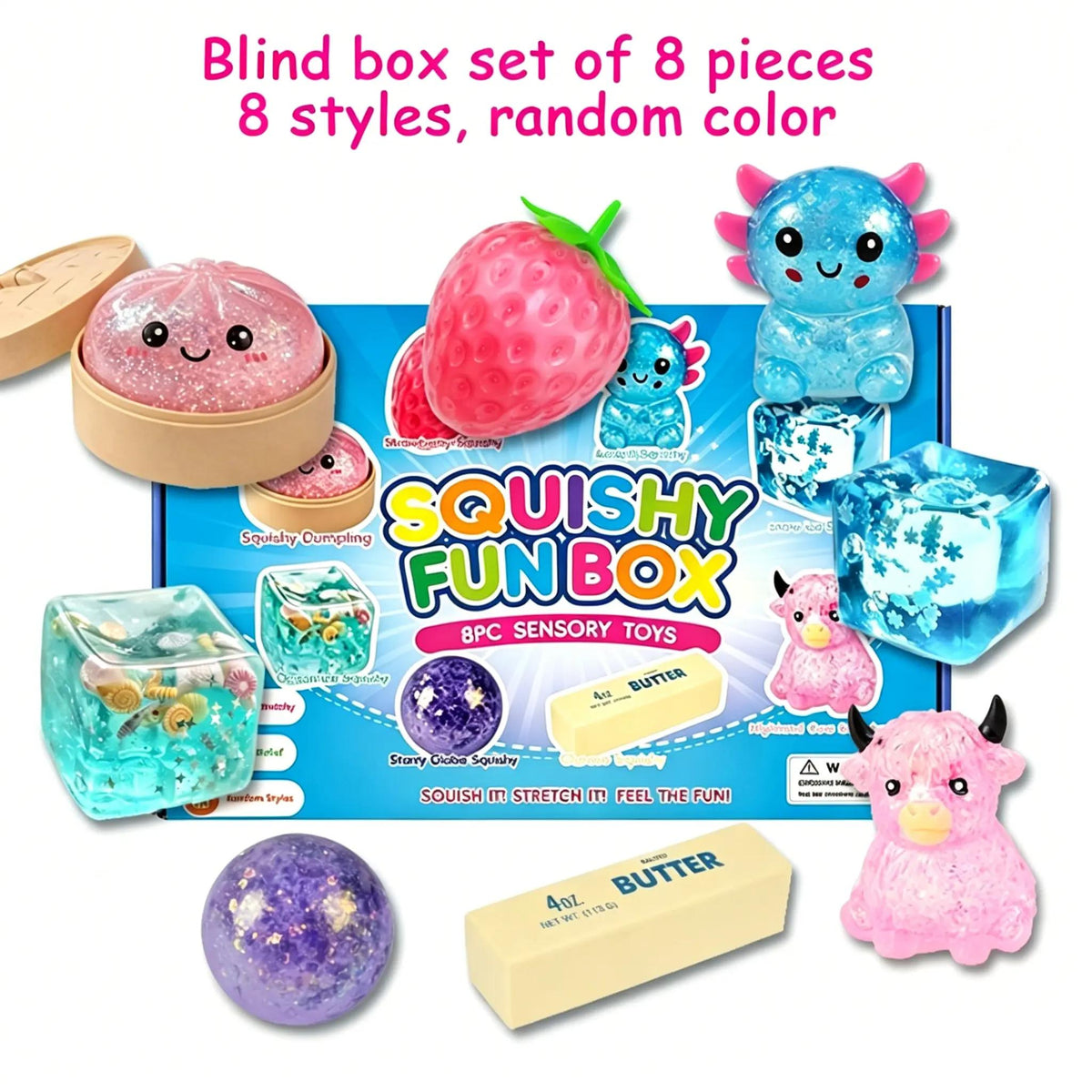 8-Piece Malt Sugar Stress Relief Fidget Toy Bundle, Slow Return Squishy Sensory Toys for Kids and Adults