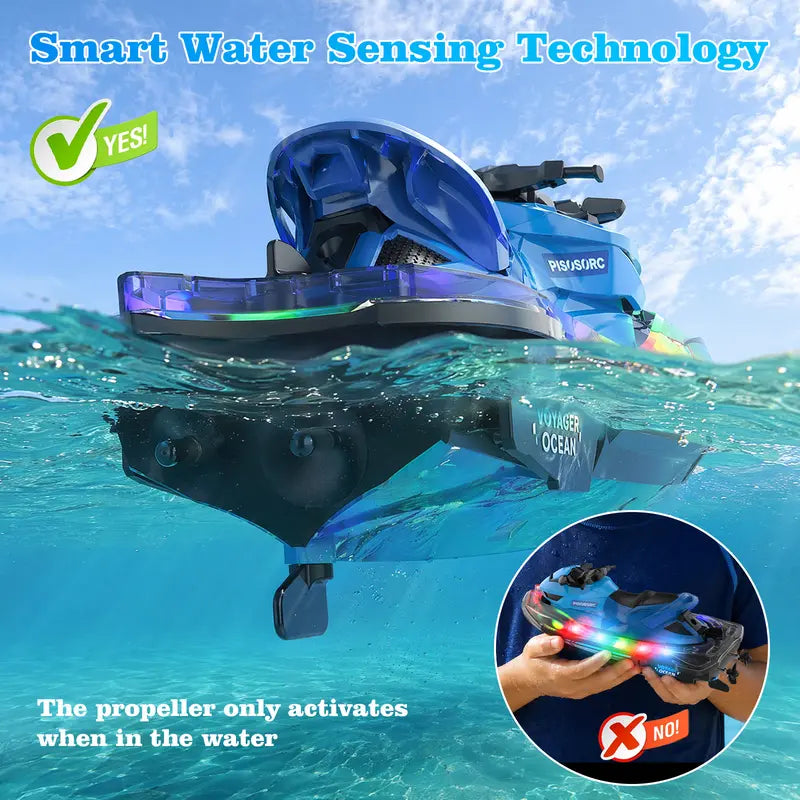 2.4GHz Learning RC Water Scooter Boat - Motorcycle Style with LED Lights and Auto-Pilot