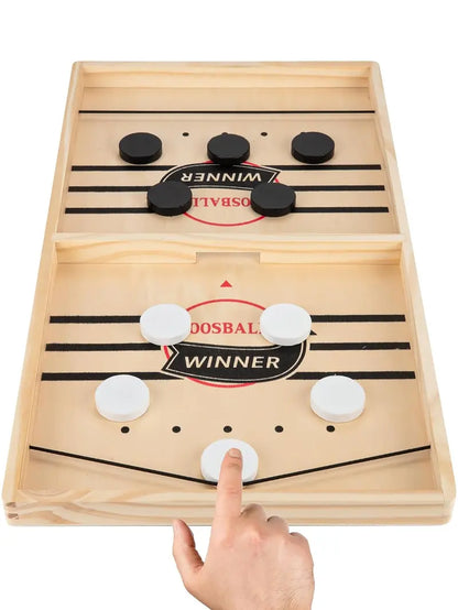 Fast Sling Puck Game - Fast-Paced Wooden Board Game for Family and Friends
