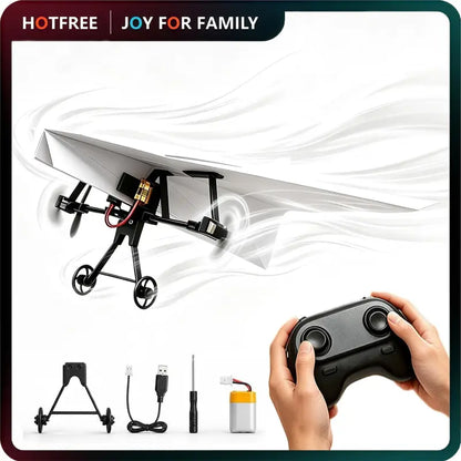 RC Paper Airplane Kit with Gyro Stabilizer and Dual Propellers, DIY STEM Toy for Kids and Adults