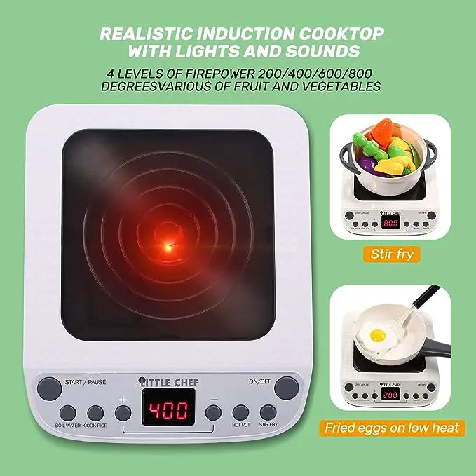 Kids Miniature Cooking Set - Multi-Activity Pretend Kitchen Toy with Electronic Induction Cooktop