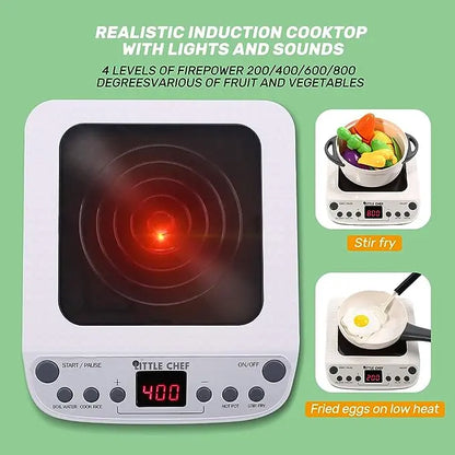 Kids Miniature Cooking Set - Multi-Activity Pretend Kitchen Toy with Electronic Induction Cooktop