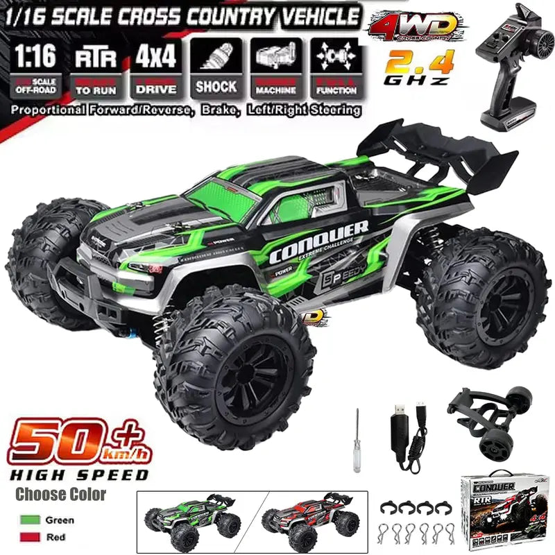 1:16 Scale 4WD High-Speed 50 km/h Off-Road RC Truck with LED Lights