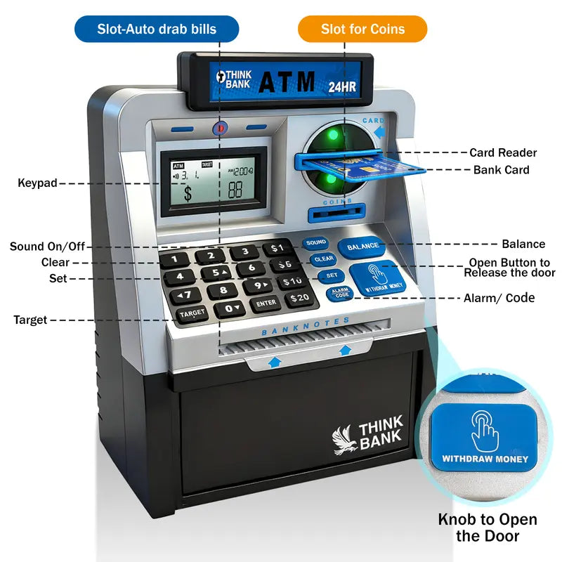 Kids Piggy Bank ATM Toy - Interactive Money Saving Bank with Password Security for Coins and Bills