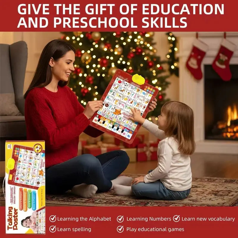 Bilingual English-Spanish Interactive Talking ABC & Number Chart Poster for Toddlers