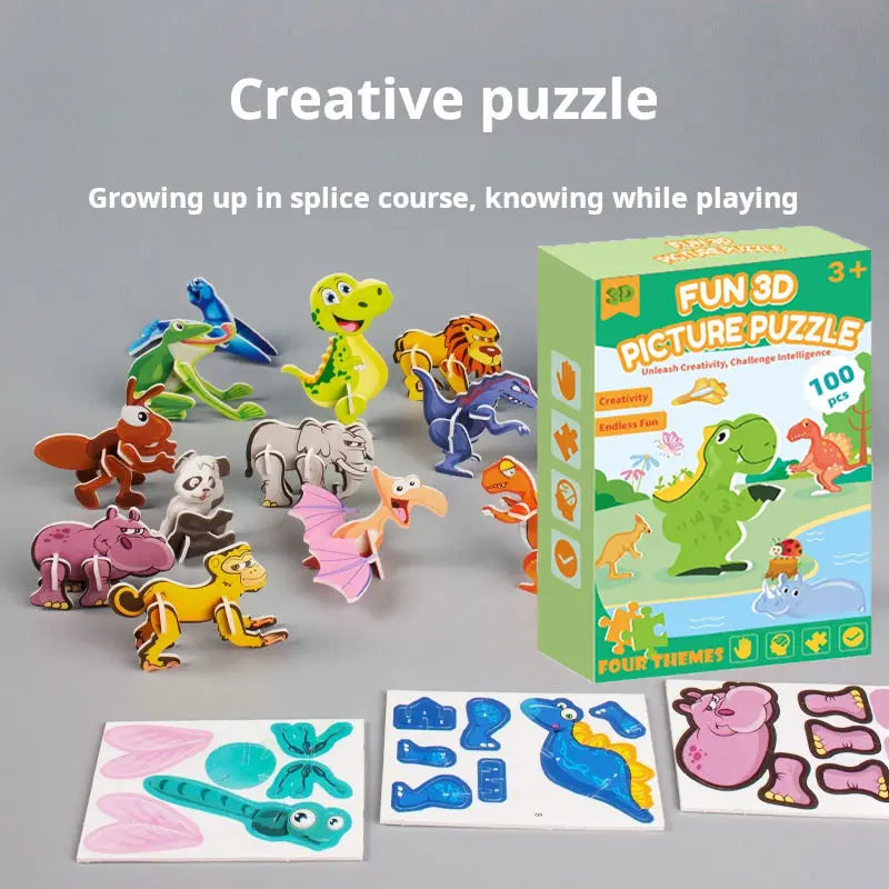 100 PCS Kids 3D Cartoon DIY Cardboard Puzzle Set - Early Learning Educational Toys