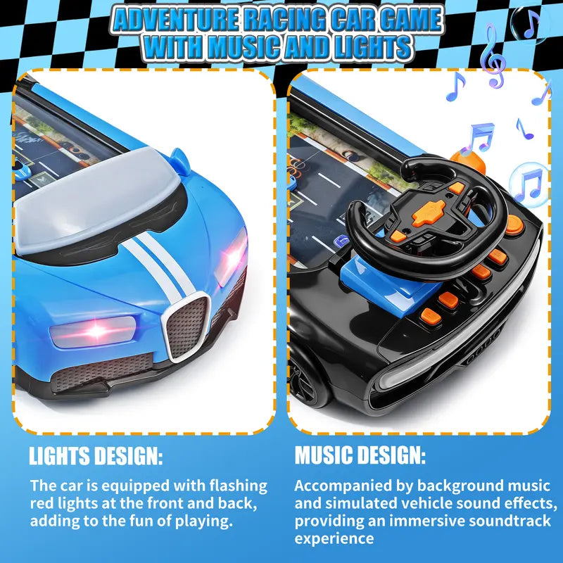 Kids Racing Steering Wheel Toy - Interactive Driving Simulator with Moving Road Track
