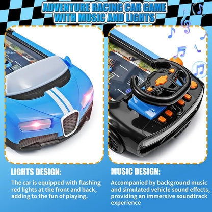 Kids Racing Steering Wheel Toy - Interactive Driving Simulator with Moving Road Track