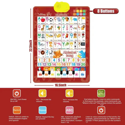 Bilingual English-Spanish Interactive Talking ABC & Number Chart Poster for Toddlers