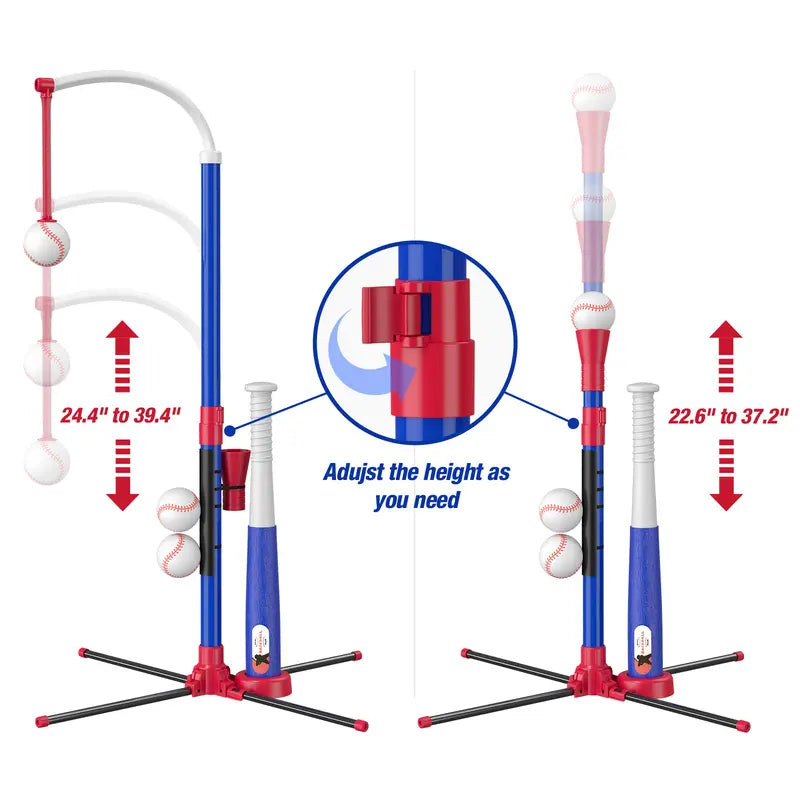 3-in-1 Multi-Use Kids' Baseball Set with Bat, Standing Tee, and Ball Launcher