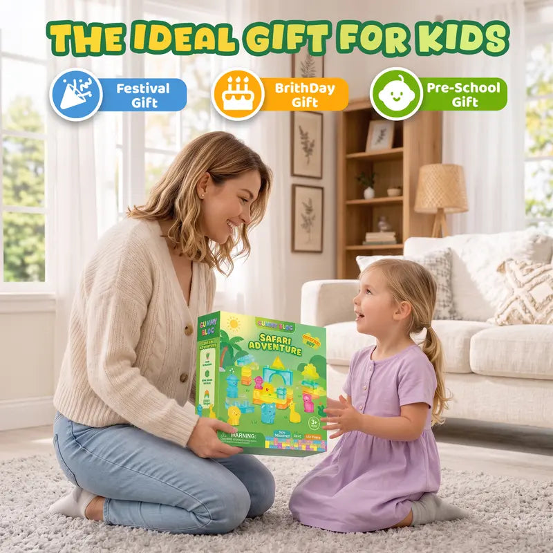 Gummy Building Blocks - Squishy Multi-color Stacking Sensory Toy for Early Learning and STEM