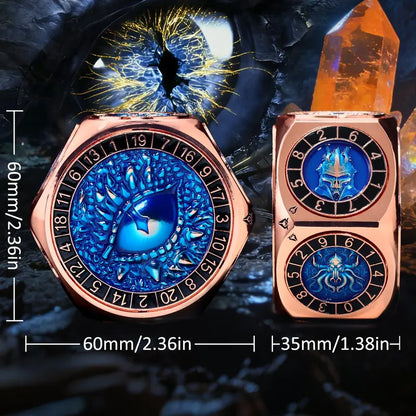 8-in-1 Heavyweight Metal Spinner Dice Set, 60mm Polyhedral Dice with 3D Monster Engravings