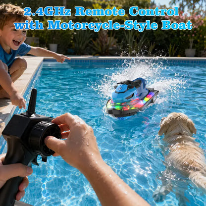 2.4GHz Learning RC Water Scooter Boat - Motorcycle Style with LED Lights and Auto-Pilot