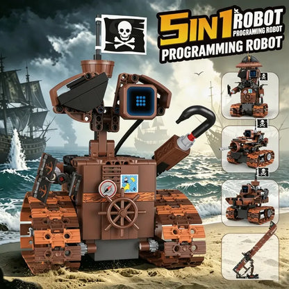 5-in-1 STEM Robot Building Kit, 402PCS Pirate Robot with APP & Remote Control