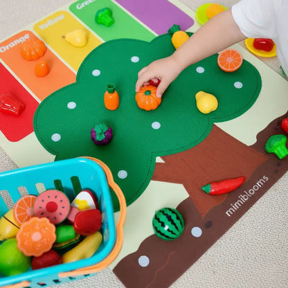 Play Food Set with Cutting Fruits and Felt Tree Mat - Interactive Toddler Kitchen Playset