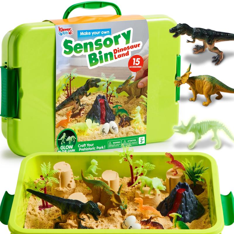 Construction Sensory Bin for Toddlers with Glow in The Dark Stones, Sandbox with Lid Castle Building Kit