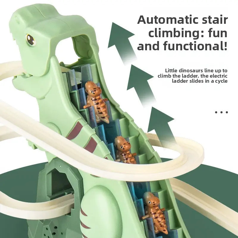 Automatic Stair-Climbing Dinosaur Track Playset - Electric Single-Track Slide Toy for Kids