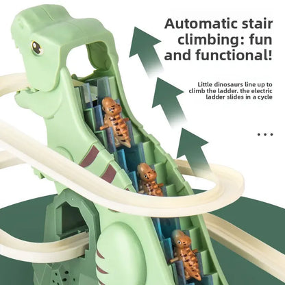 Automatic Stair-Climbing Dinosaur Track Playset - Electric Single-Track Slide Toy for Kids