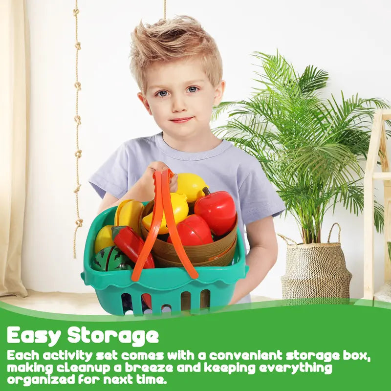 Unisex BPA-Free ABS Plastic Toddler Kitchen & Food Toys, 100-Pcs Nontoxic Fruit & Vegetable Cutting Set