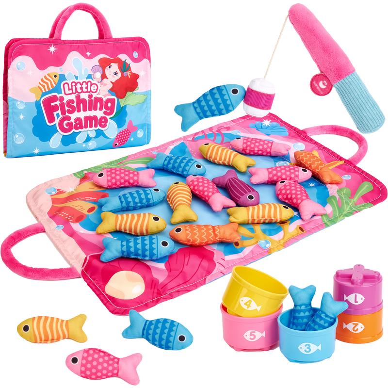 10-in-1 Toddler Fishing Set with Stacking Cups and Ocean Mat - 22 Pcs Montessori Toys
