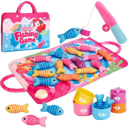 10-in-1 Toddler Fishing Set with Stacking Cups and Ocean Mat - 22 Pcs Montessori Toys